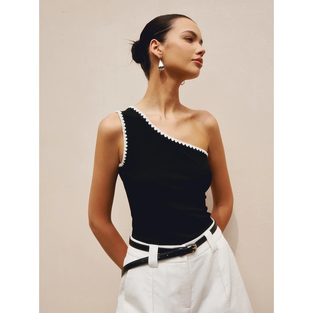 Contrast Trim‎ One Shoulder Off Tank Top